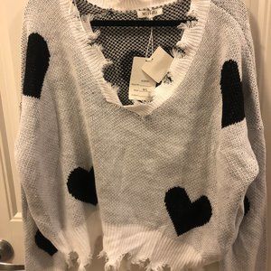 Distressed cropped heart sweater